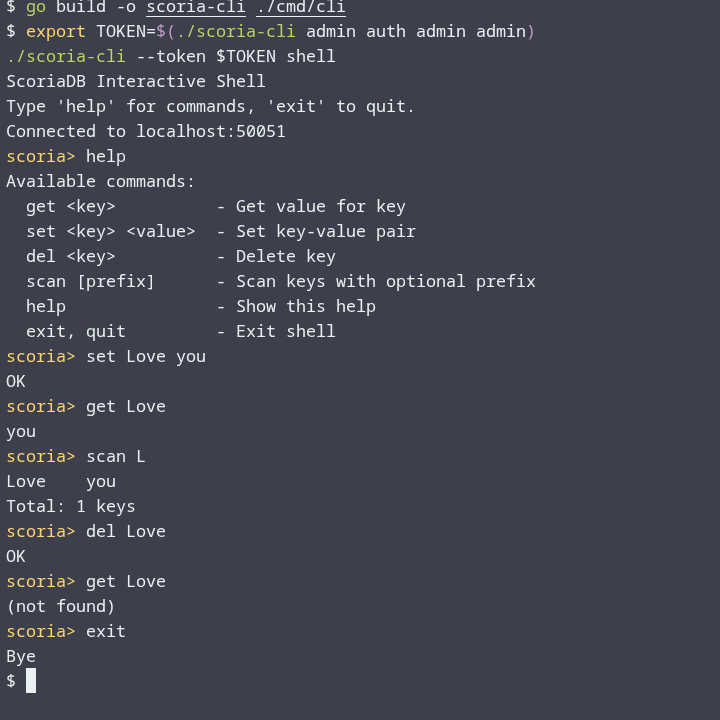 ScoriaDB CLI demo
